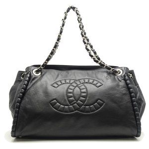 Chanel Chain Tote Bag Lambskin Black x Silver Metal